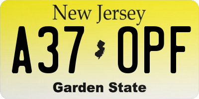 NJ license plate A37OPF