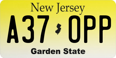 NJ license plate A37OPP