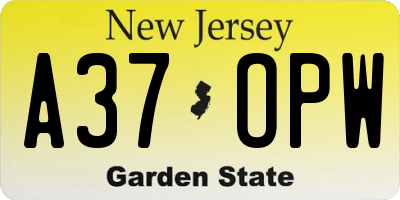 NJ license plate A37OPW