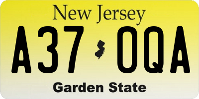NJ license plate A37OQA