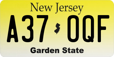 NJ license plate A37OQF
