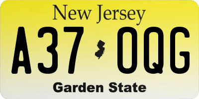 NJ license plate A37OQG