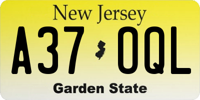 NJ license plate A37OQL