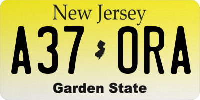 NJ license plate A37ORA