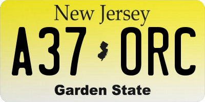 NJ license plate A37ORC