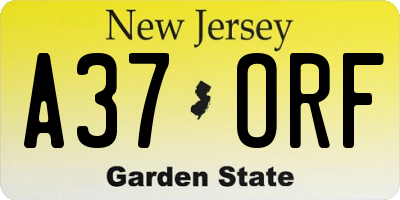 NJ license plate A37ORF