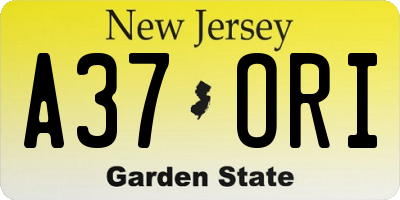 NJ license plate A37ORI