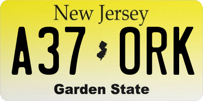 NJ license plate A37ORK