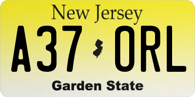NJ license plate A37ORL