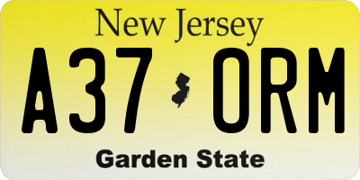 NJ license plate A37ORM