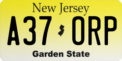 NJ license plate A37ORP
