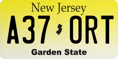 NJ license plate A37ORT