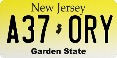 NJ license plate A37ORY