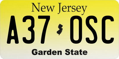 NJ license plate A37OSC