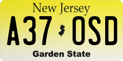 NJ license plate A37OSD