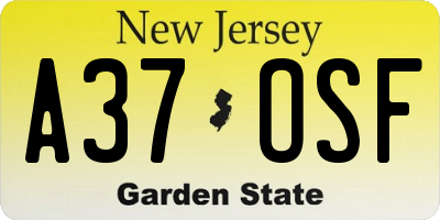 NJ license plate A37OSF