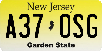 NJ license plate A37OSG