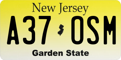 NJ license plate A37OSM