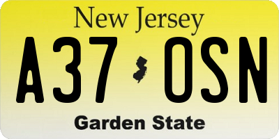 NJ license plate A37OSN