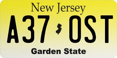 NJ license plate A37OST