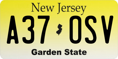 NJ license plate A37OSV