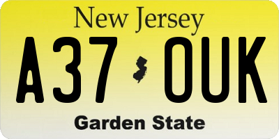 NJ license plate A37OUK