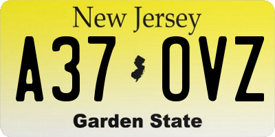 NJ license plate A37OVZ