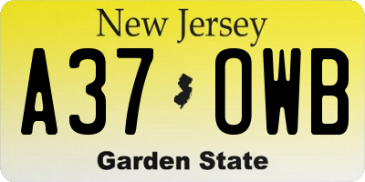 NJ license plate A37OWB