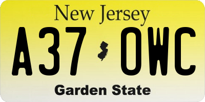 NJ license plate A37OWC