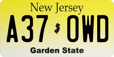 NJ license plate A37OWD