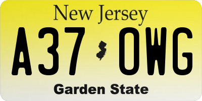 NJ license plate A37OWG
