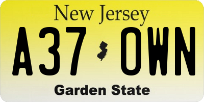 NJ license plate A37OWN