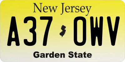 NJ license plate A37OWV