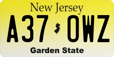 NJ license plate A37OWZ