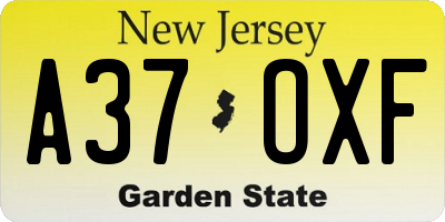 NJ license plate A37OXF