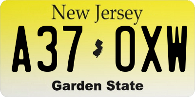 NJ license plate A37OXW