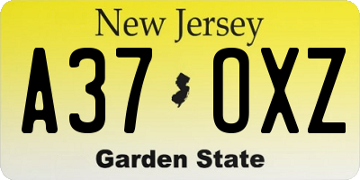 NJ license plate A37OXZ