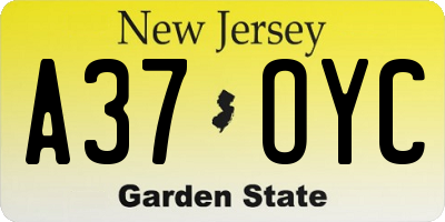 NJ license plate A37OYC