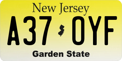NJ license plate A37OYF