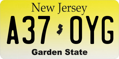 NJ license plate A37OYG