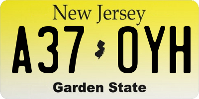 NJ license plate A37OYH