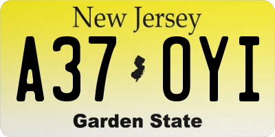 NJ license plate A37OYI