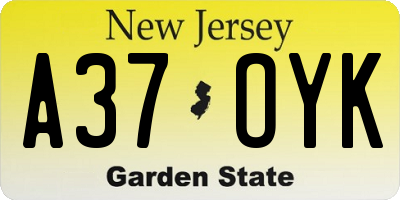 NJ license plate A37OYK