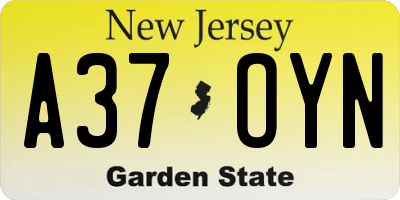 NJ license plate A37OYN