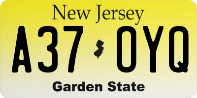 NJ license plate A37OYQ