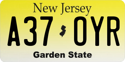 NJ license plate A37OYR