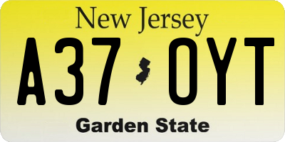 NJ license plate A37OYT
