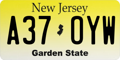 NJ license plate A37OYW