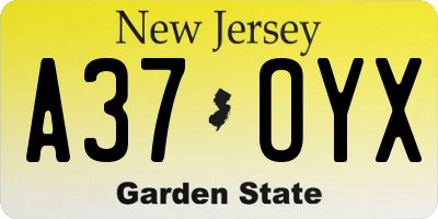 NJ license plate A37OYX