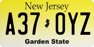 NJ license plate A37OYZ